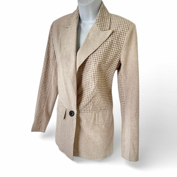 Anthropologie Avec Les Filles checked patchwork blazer XS beige long sleeve - Picture 3 of 8